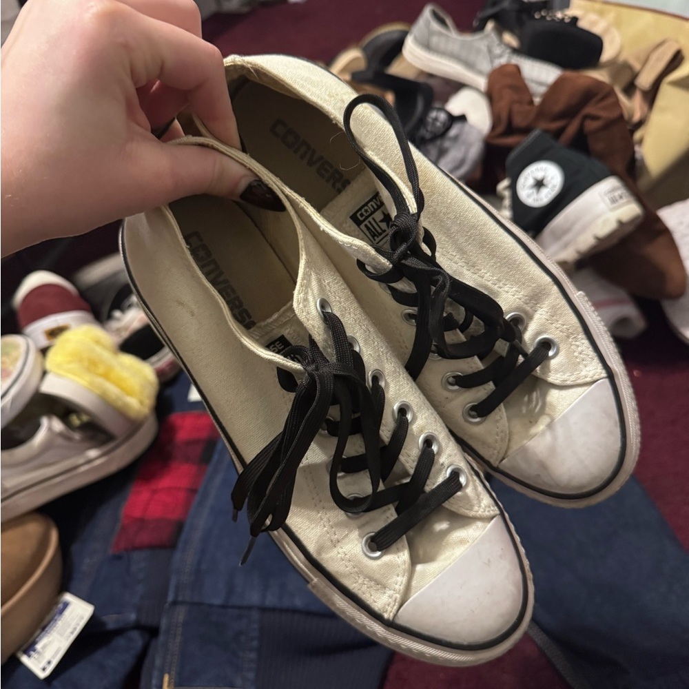 Converse Off-White Low-Top Sneakers with Black Laces